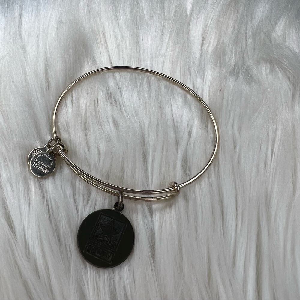 Alex and Ani U.S. Army Shiny Silver and Gray Charm Bangle Bracelet